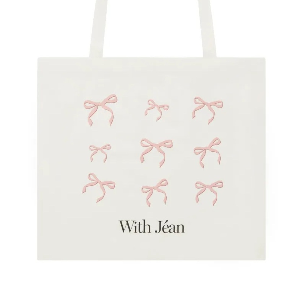With Jean White and Pink Tote Bag